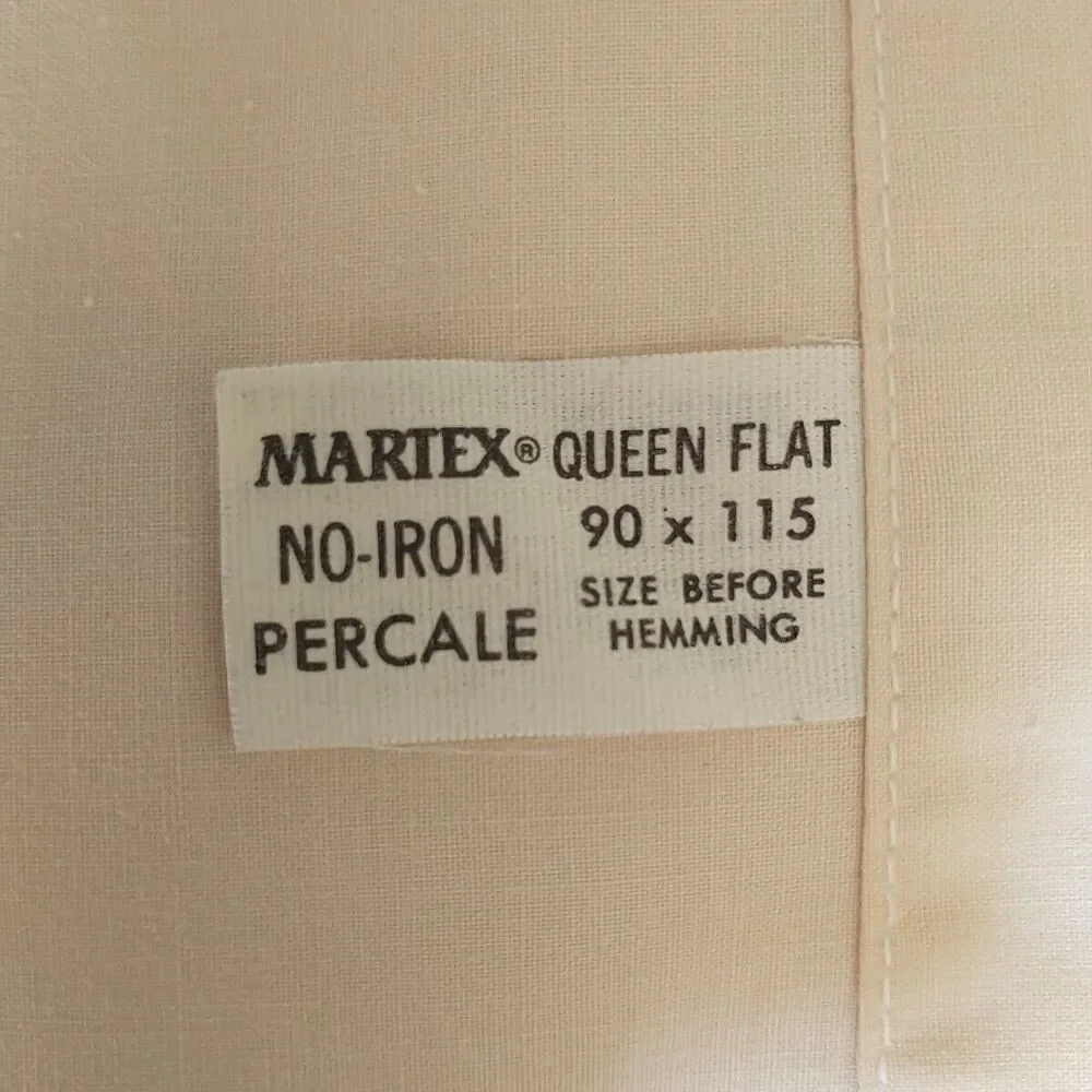 VTG Martex West Point Queen Flat Sheet Yellow Blue Flower Eyelet Percale Cottage